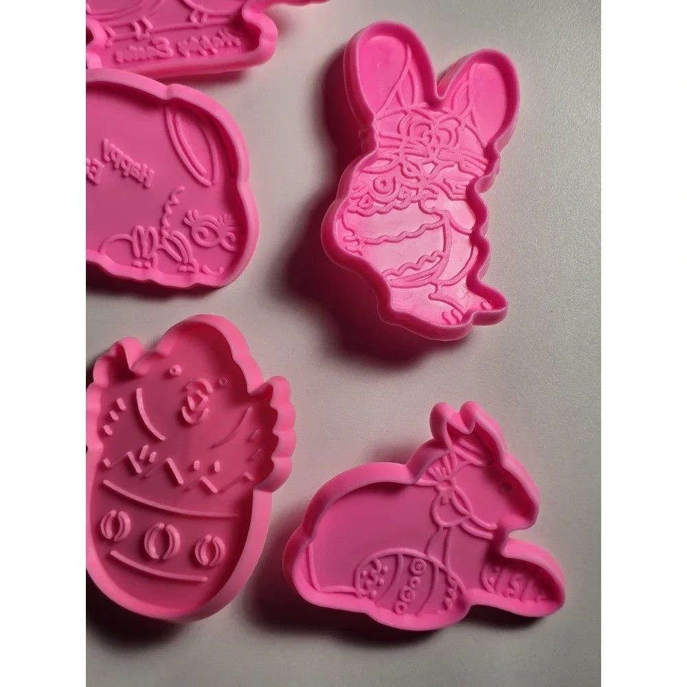 Easter Spring Cookie Cutters Lot 10 Plastic Press Design Easy Decorate‎ Pink